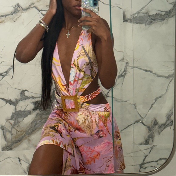 Purple Floral Cutout Dress - Picture 2 of 3